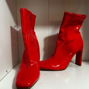 Red Patent Leather Ankle Boots